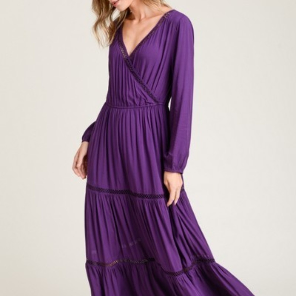 Eggplant Faux Wrap Maxi Dress Festival Boho